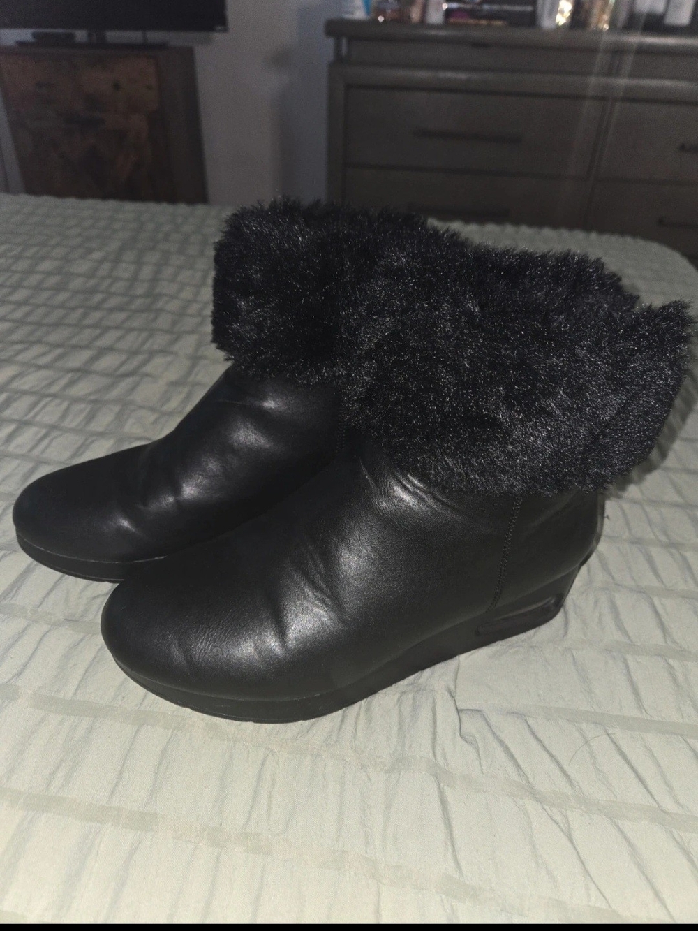 DKNY Black Faux Fur Cuff Ankle Booties
